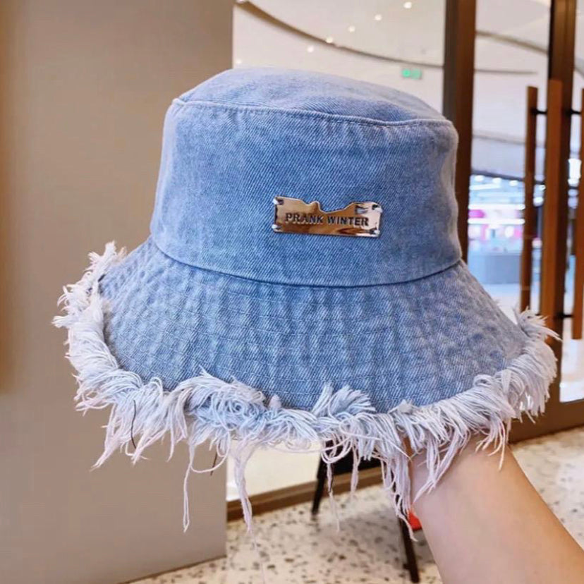 Summer Unisex Tassel Washed Denim Bucket Hats Fashion for Women Wide Brim Foldable Panama Cap Outdoor Beach Fisherman's Hat