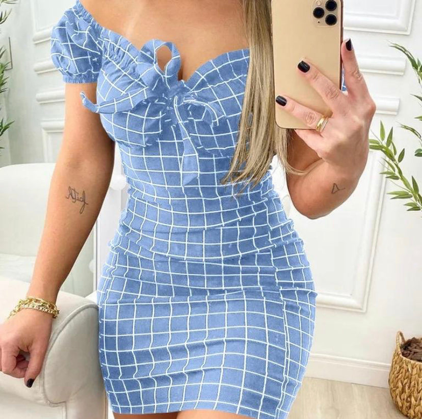 Summer Dress Sexy Short Skirt of Cross Border Grid Print Dress Womenswear Comfort Casual Wear Lady