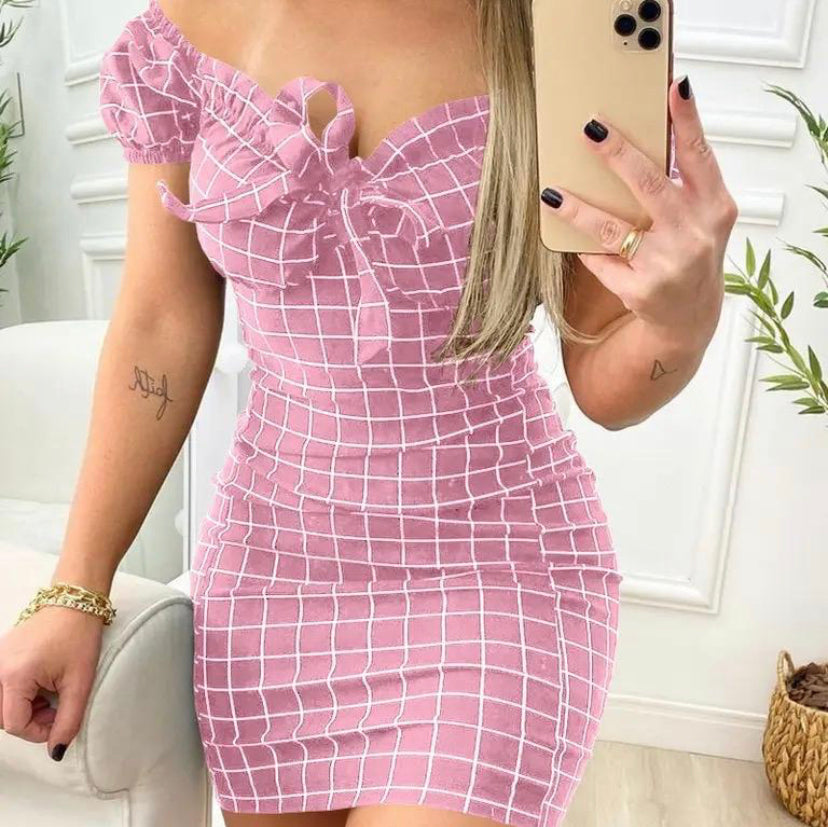 Summer Dress Sexy Short Skirt of Cross Border Grid Print Dress Womenswear Comfort Casual Wear Lady