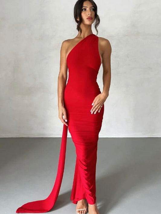 Sexy Backless Pleated Slim-fit Solid Color Sleeveless Elegant Dress