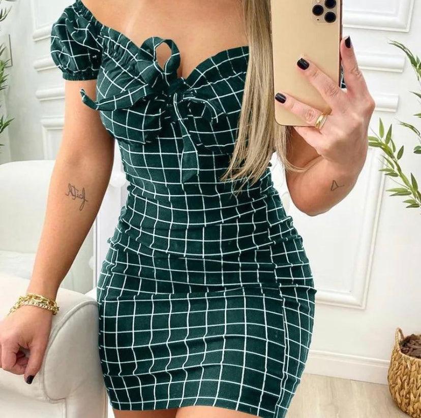 Summer Dress Sexy Short Skirt of Cross Border Grid Print Dress Womenswear Comfort Casual Wear Lady