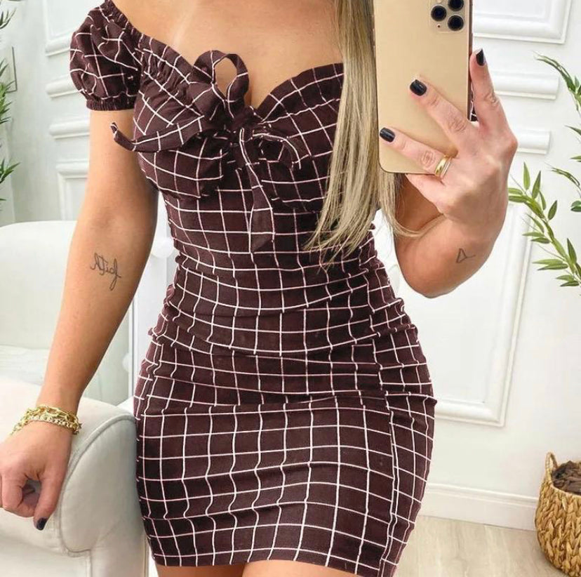 Summer Dress Sexy Short Skirt of Cross Border Grid Print Dress Womenswear Comfort Casual Wear Lady