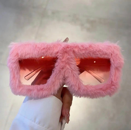 Oversized Square Women Sunglasses New Fashion Furrry Frame Gradient Shades Eyewear Retro Brand Design Winter Sun Glasses