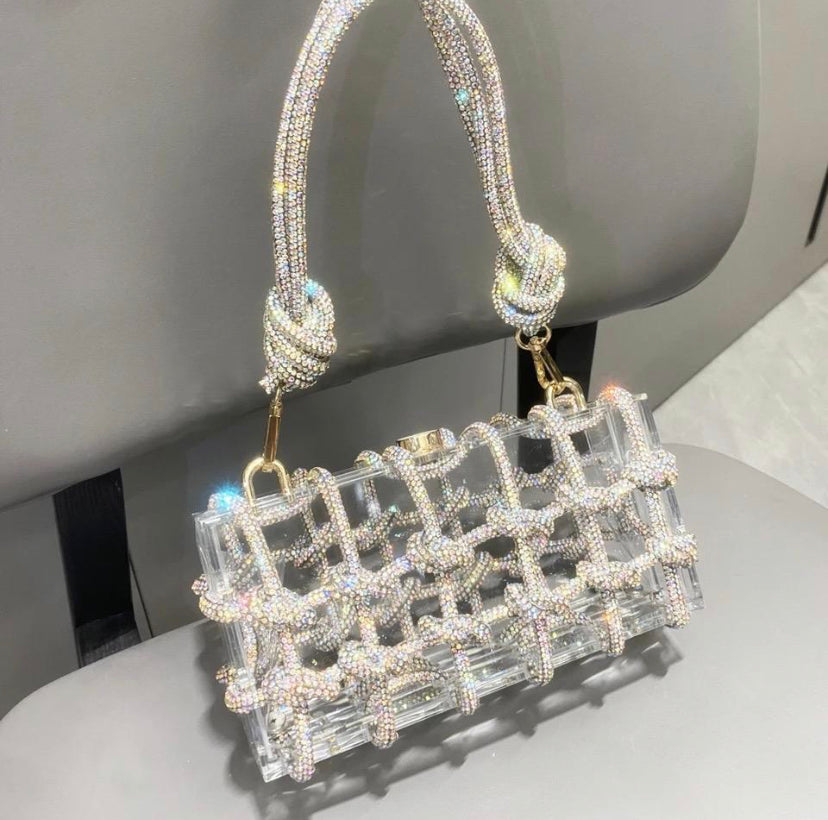 Handle Rhinestones Evening bag silver Crystal Top Handle Bags for Women Purses and Handbags Luxury Designer banquet bag