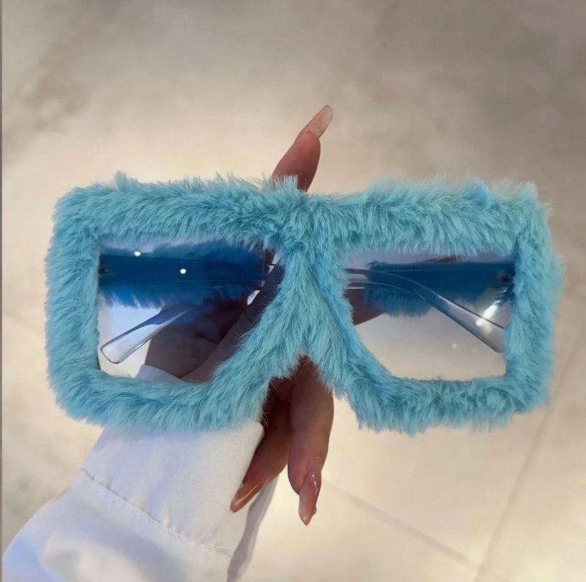 Oversized Square Women Sunglasses New Fashion Furrry Frame Gradient Shades Eyewear Retro Brand Design Winter Sun Glasses